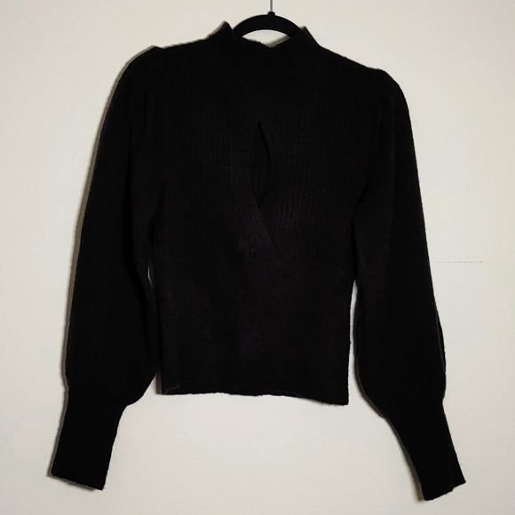 Forever 21 Black Keyhole Mock neck balloon sleeve sweater - Picture 2 of 3